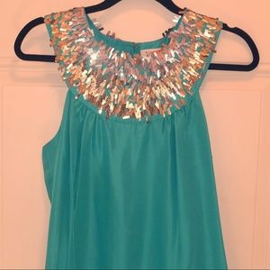 WORN ONCE Trina Turk Cocktail Dress Teal & Sequin